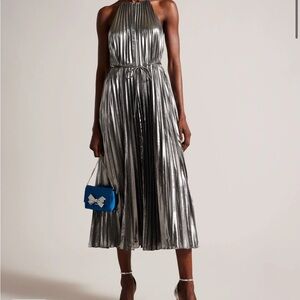 Ted Baker Metallic Silver Midi Dress